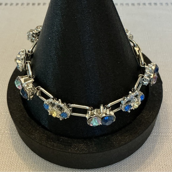 Sapphire Rhinestone Silver Tone Bracelet and Earring Set - Picture 2 of 7